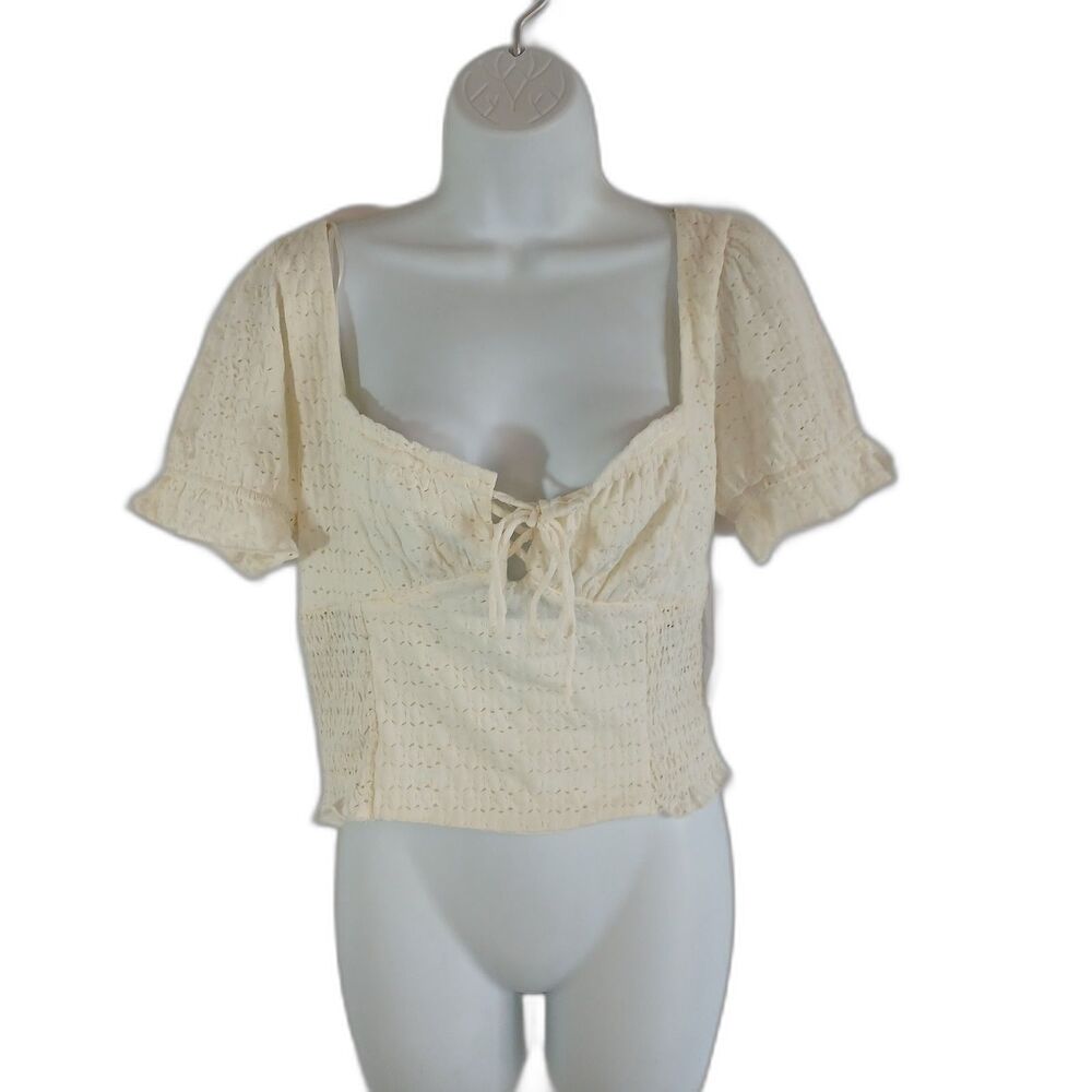 Urrban Romantics top cream puff sleeves cropped babydoll Sz XL beach sexy casual